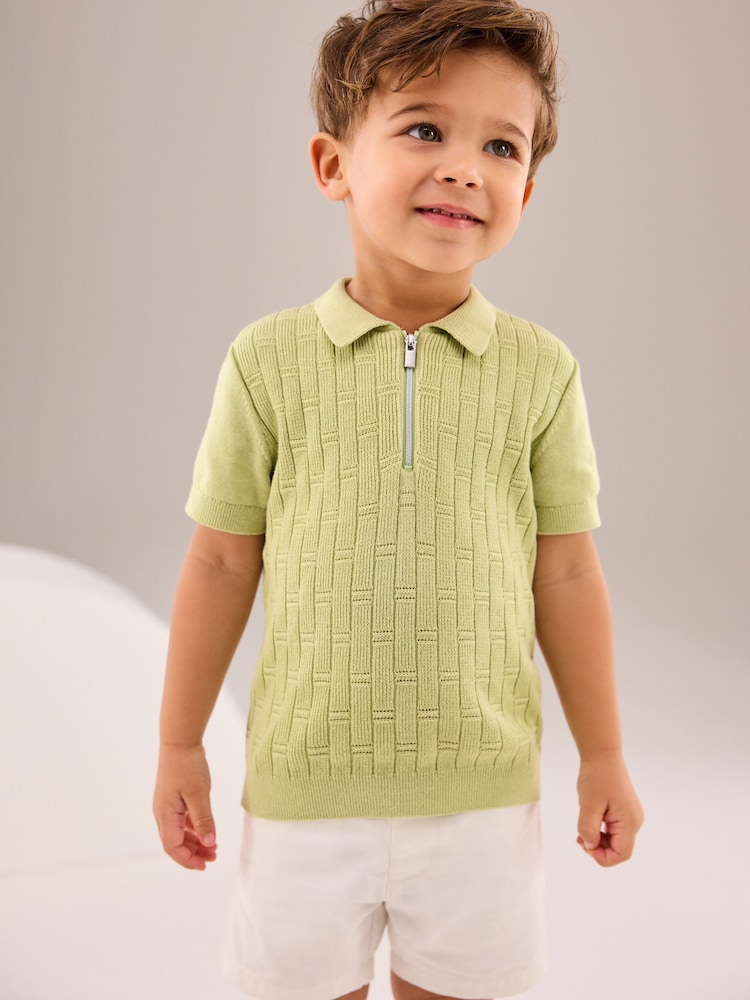 V barvi limete - Polo kratek rokav; s kratkimi rokavi Zip Neck 100% Cotton pulover (3mths-7yrs) - Slika 1 iz 7
