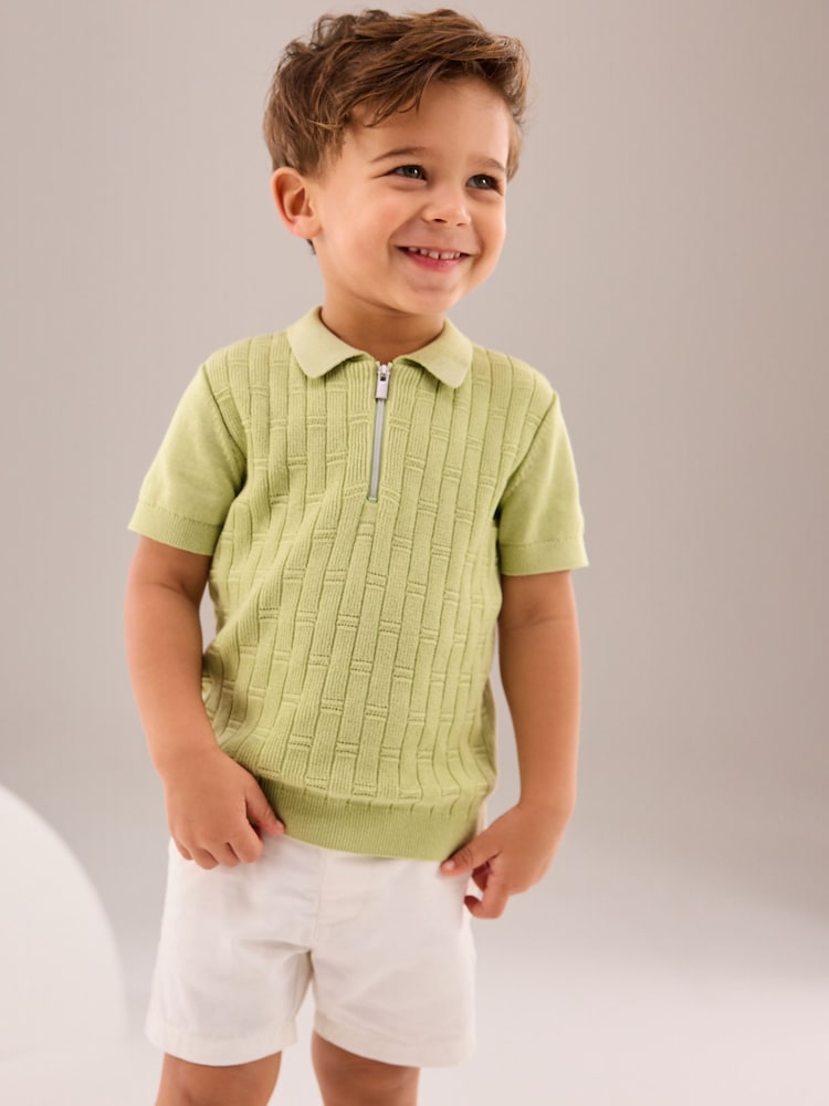 V barvi limete - Polo kratek rokav; s kratkimi rokavi Zip Neck 100% Cotton pulover (3mths-7yrs) - Slika 2 iz 7