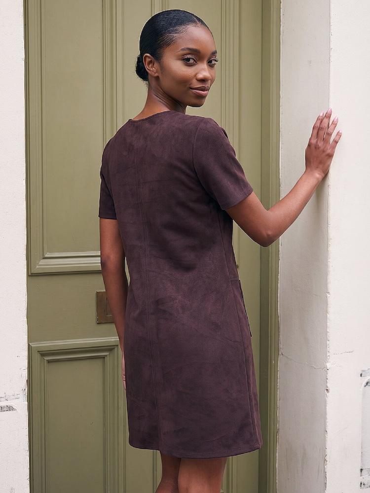 Roman Brown Petite Faux Suede Dress - Image 2 of 4 Roman Brown Petite Faux Suede Dress - Image 2 of 4