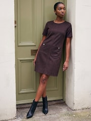 Roman Brown Petite Faux Suede Dress - Image 3 of 4