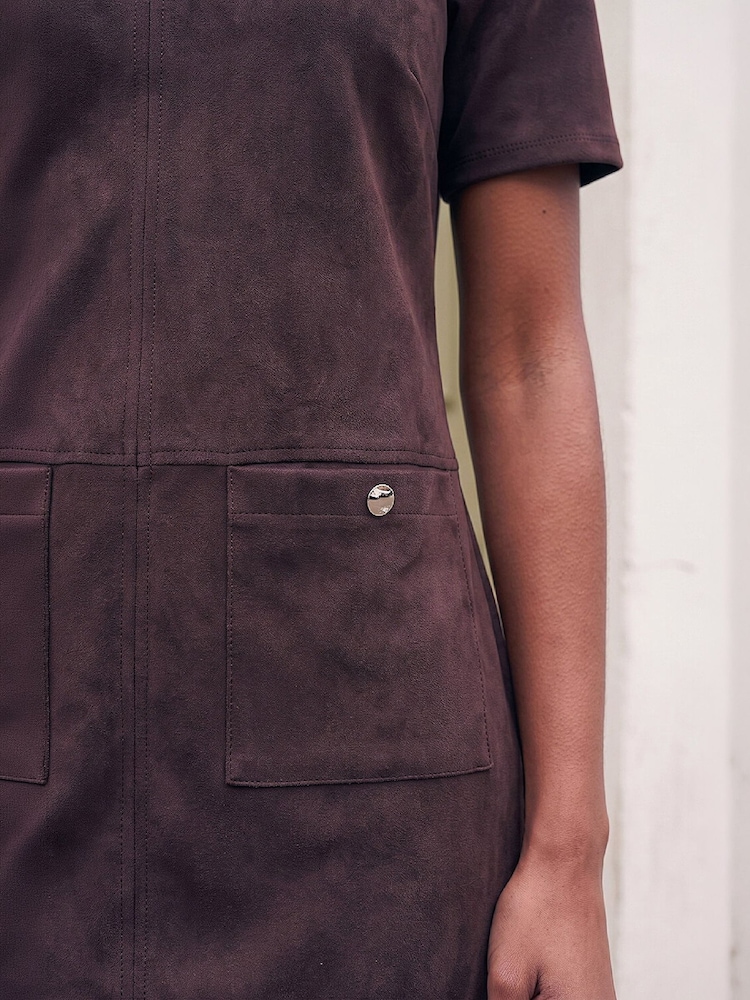 Roman Brown Petite Faux Suede Dress - Image 4 of 4 Roman Brown Petite Faux Suede Dress - Image 4 of 4