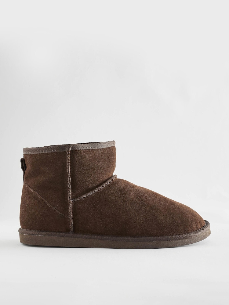 Brown Luxury Faux Fur Lined Suede Slipper Boots - Image 1 of 5