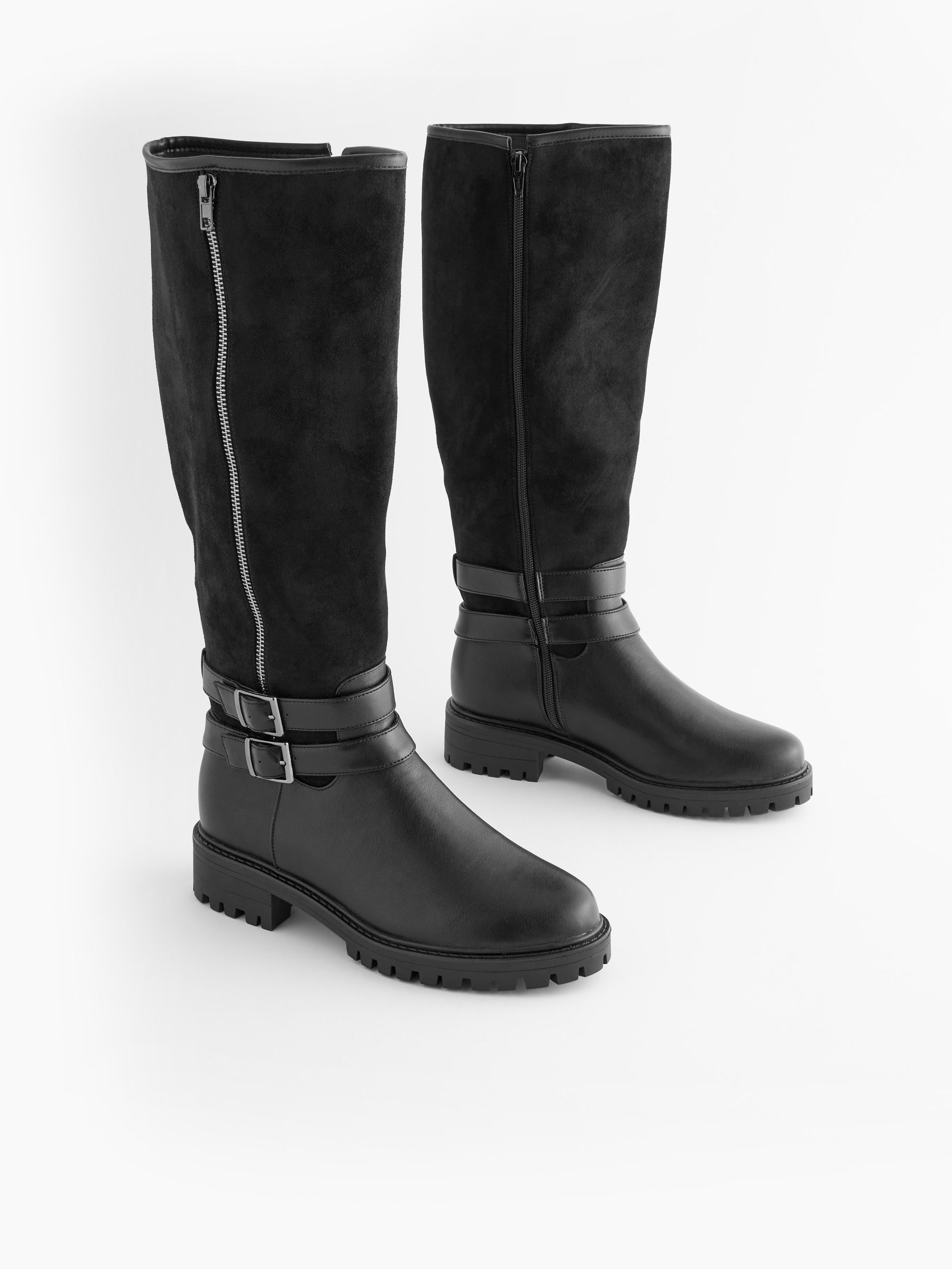 Buy Black Regular Wide Fit Forever Comfort Buckle Detail Knee High Boots from Next Luxembourg