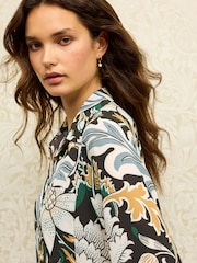 Morris & Co. Severne Floral Black & White Print Textured Long Sleeve Shirt with Pocket - Image 4 of 4