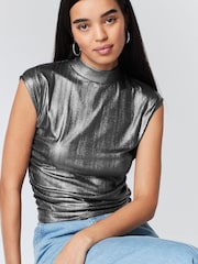 Silver Sleeveless High Neck Top - Image 1 of 6
