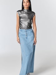 Silver Sleeveless High Neck Top - Image 2 of 6