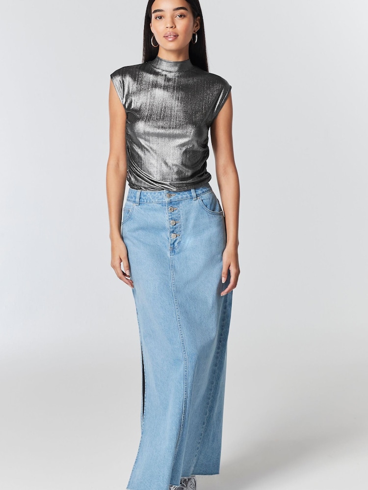 Silver Sleeveless High Neck Top - Image 2 of 6