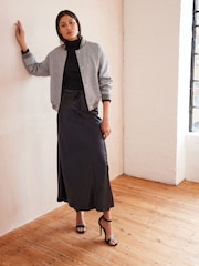 Black Long Length Satin Skirt - Image 1 of 7