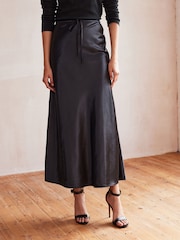 Black Long Length Satin Skirt - Image 3 of 7