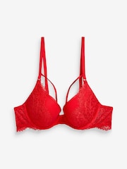 Red Push Up Pad Plunge Glamour Lace Wired Strappy Bra - Image 4 of 4