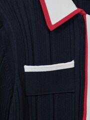 Reiss Navy Annie 9-13 yrs Ribbed Colourblock Mini Dress - Image 2 of 7