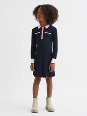 Reiss Navy Annie 9-13 yrs Ribbed Colourblock Mini Dress - Image 3 of 7