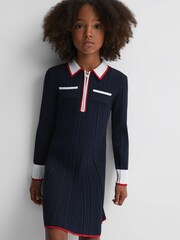 Reiss Navy Annie 9-13 yrs Ribbed Colourblock Mini Dress - Image 7 of 7
