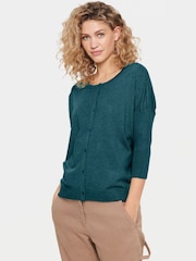 Saint Tropez Green Mila Round Neck 3/4 Sleeve Cardigan - Image 1 of 3