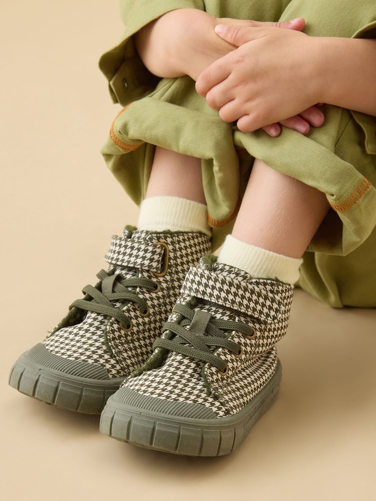 KIDLY by MORI Khaki Houndstooth Hightop Trainers - Bild 1 von 4