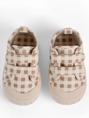 KIDLY by MORI Brown Blrown Check Cotton Canvas Trainers With Easy Adjust Straps - Image 2 of 4
