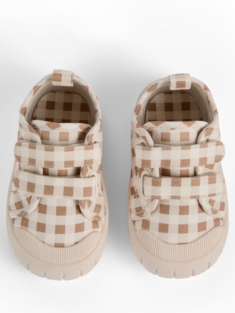 KIDLY by MORI Brown Blrown Check Cotton Canvas Trainers With Easy Adjust Straps - Image 2 of 4 KIDLY by MORI Brown Blrown Check Cotton Canvas Trainers With Easy Adjust Straps - Image 2 of 4