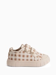KIDLY by MORI Brown Blrown Check Cotton Canvas Trainers With Easy Adjust Straps - Image 3 of 4