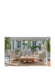 Laura Ashley Duck Egg Blue Garden Bamburgh Indoor Rattan Lounging Set With Luxford Stripe Amethyst Cushions - Image 1 of 4