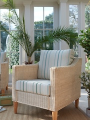 Laura Ashley Duck Egg Blue Garden Bamburgh Indoor Rattan Lounging Set With Luxford Stripe Amethyst Cushions - Image 2 of 4