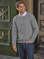 Pure Collection Grey Wool Cashmere Cable Crew Jumper - Image 1 of 3