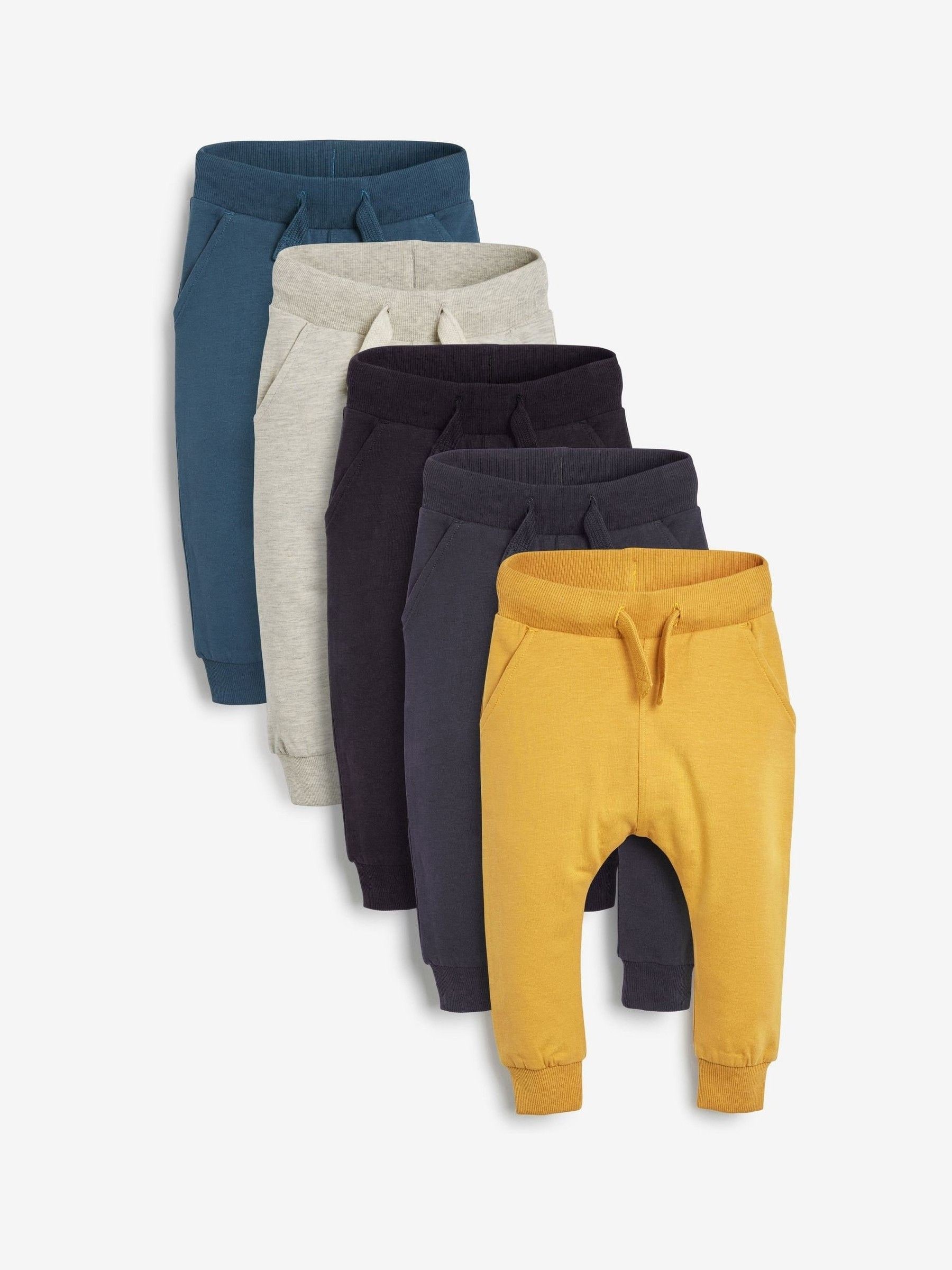 Blue Black Yellow Joggers 5 Pack 3mths 7yrs