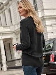 Pure Collection Black Ground Cashmere Boyfriend Cardigan - Image 2 of 3