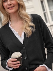 Pure Collection Black Ground Cashmere Boyfriend Cardigan - Image 3 of 3
