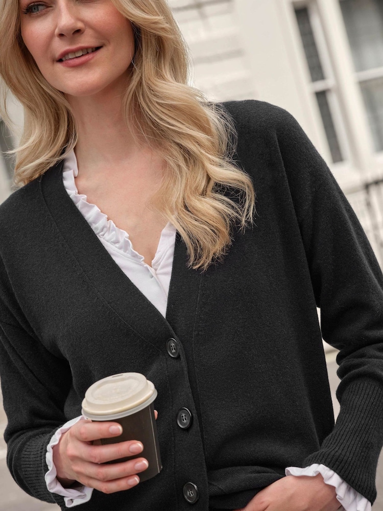 Pure Collection Black Ground Cashmere Boyfriend Cardigan - Image 3 of 3 Pure Collection Black Ground Cashmere Boyfriend Cardigan - Image 3 of 3