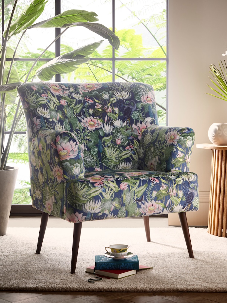 Clarke and Clarke Midnight Blue Wedgwood Waterlily Large Armchair - Image 1 of 3