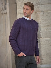 Pure Collection Purple Wool Cashmere Cable Crew Jumper - Image 1 of 3