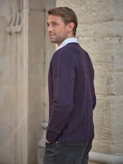 Pure Collection Purple Wool Cashmere Cable Crew Jumper - Image 2 of 3