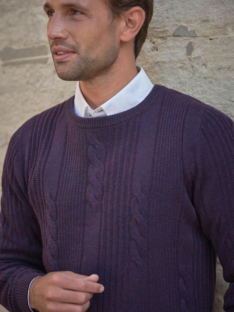Pure Collection Purple Wool Cashmere Cable Crew Jumper - Image 3 of 3 Pure Collection Purple Wool Cashmere Cable Crew Jumper - Image 3 of 3