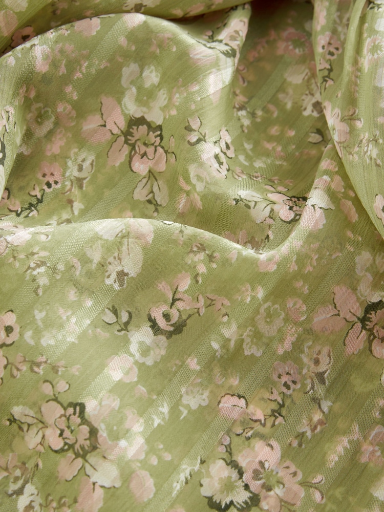 Green Floral Ditsy Sheer Pintuck Pleated Blouse - Image 6 of 6 Green Floral Ditsy Sheer Pintuck Pleated Blouse - Image 6 of 6