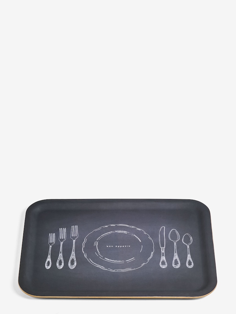 Rockett St George Black Vintage Place Setting Wood Veneer Tray with Anti Slip Finish - Image 1 of 1