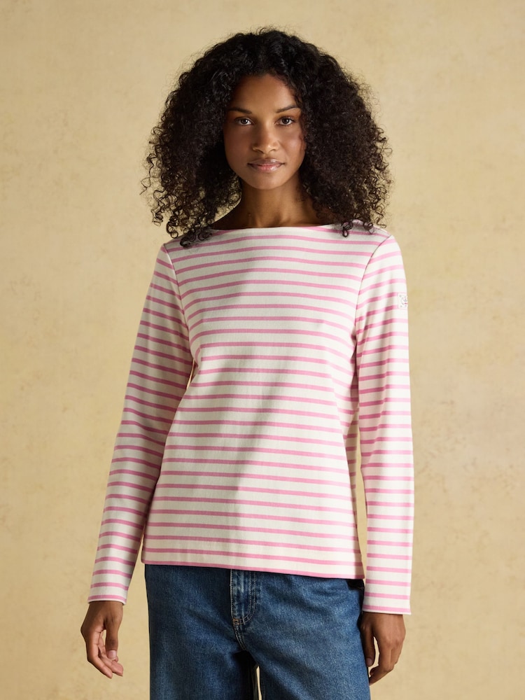 Joules Navy/Pink Harbour Navy & Pink Striped Boat Neck Breton Tops (2 Pack) - Image 2 of 7 Joules Navy/Pink Harbour Navy & Pink Striped Boat Neck Breton Tops (2 Pack) - Image 2 of 7