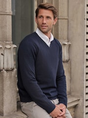 Pure Collection Dark Blue Cashmere V-Neck Jumper - Image 1 of 3
