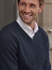 Pure Collection Dark Blue Cashmere V-Neck Jumper - Image 3 of 3