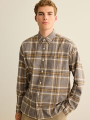 Grey/White Relaxed Fit Check Long Sleeve Shirt - Image 1 of 9