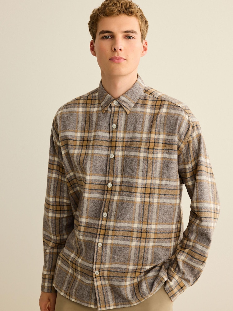 Grey/White Relaxed Fit Check Long Sleeve Shirt - Image 1 of 9
