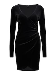 Pour Moi Black Fuller Bust Suki Velvet Wrap Bodycon Dress - Image 3 of 4