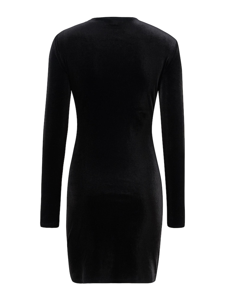 Pour Moi Black Fuller Bust Suki Velvet Wrap Bodycon Dress - Image 4 of 4