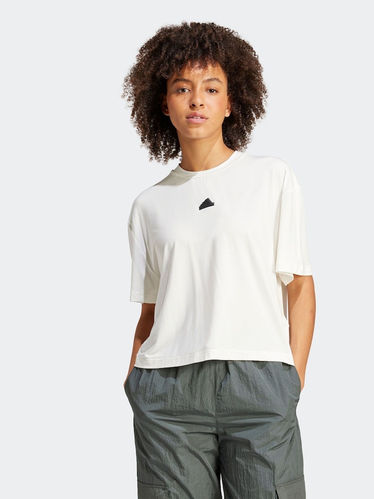 adidas White Sportswear City Escape Loose Crop T-Shirt - Image 1 of 6