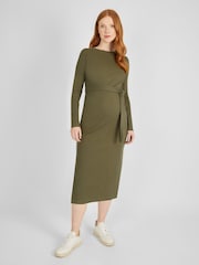 JoJo Maman Bébé Khaki Green Ribbed Jersey Maternity Dress - Image 1 of 4