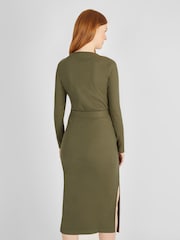 JoJo Maman Bébé Khaki Green Ribbed Jersey Maternity Dress - Image 2 of 4