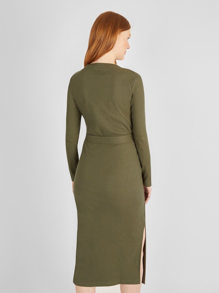 JoJo Maman Bébé Khaki Green Ribbed Jersey Maternity Dress - Image 2 of 4