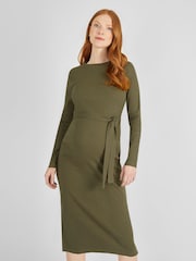 JoJo Maman Bébé Khaki Green Ribbed Jersey Maternity Dress - Image 3 of 4