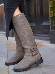 Grey Regular/Wide Fit Forever Comfort® Buckle Detail Knee High Boots - Image 1 of 5