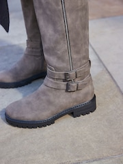 Grey Regular/Wide Fit Forever Comfort® Buckle Detail Knee High Boots - Image 4 of 5