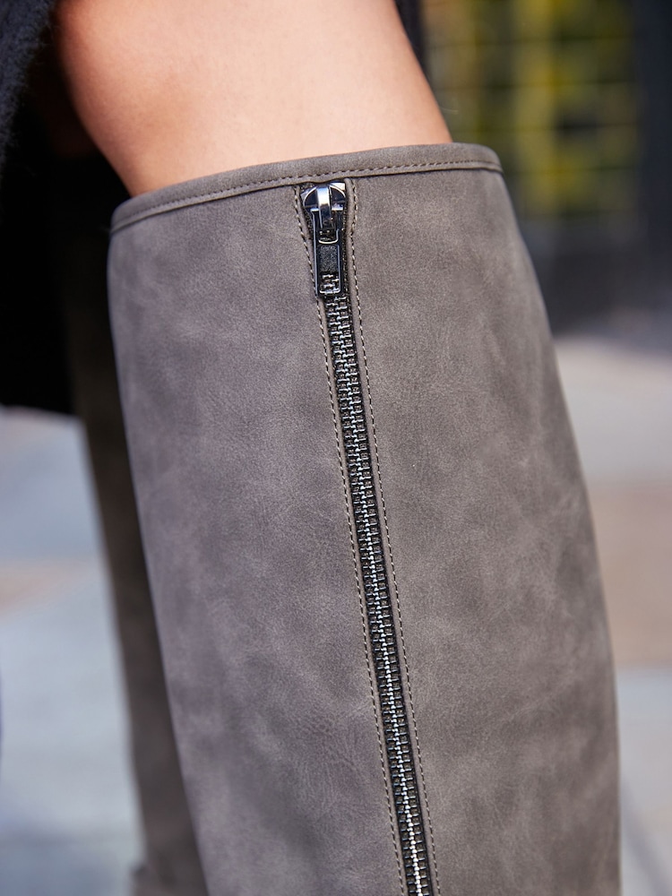 Grey Regular/Wide Fit Forever Comfort® Buckle Detail Knee High Boots - Image 5 of 5